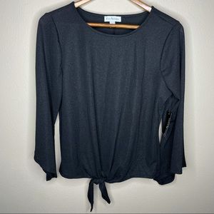NWT Kim Rogers Black Silver Size Small Flared Sleeves Front Tie Knit Top